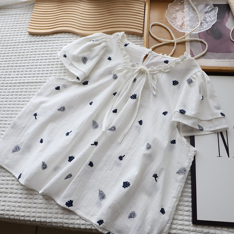 Printing Qc - Simple White Women Shirt Embroidery Print
